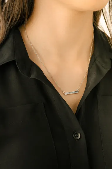Silvertone & Blue Mix Graduated Crystal Bar Pendant Necklace- callura