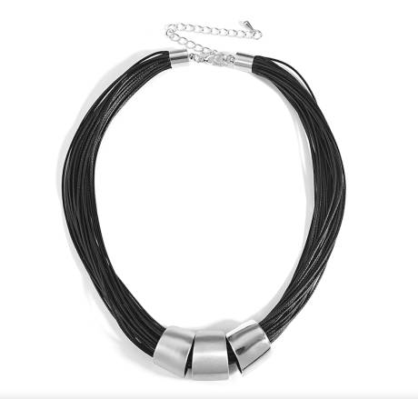 Black Multi-Strand Faux Leather & Silvertone Necklace - Don't AsK