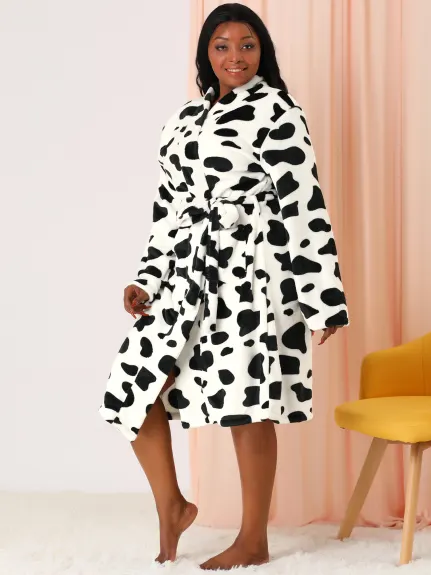Agnes Orinda - Cow Print Self Tie Waist Midi Robes Nightgown