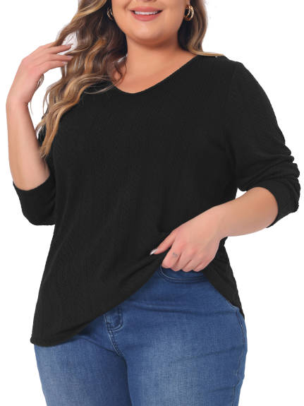 Agnes Orinda - T-shirts basiques en tricot à manches longues et col en V