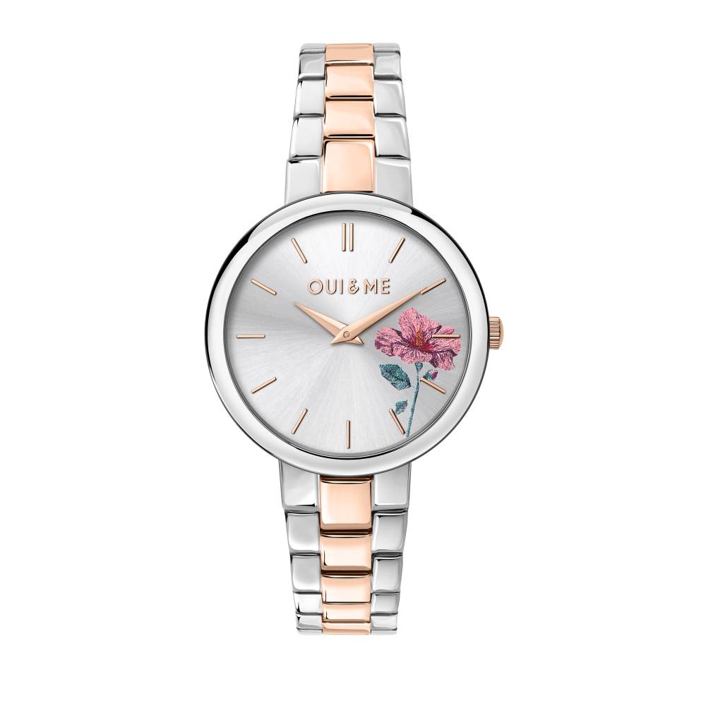 OUI & ME-Chérie 34mm 2 Hand Silver Flower Dial Watch With Stainless Steel And Rose Gold Bracelet