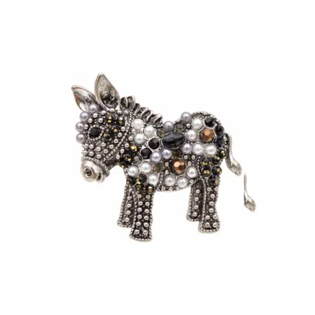 Black Crystal & Faux Pearl Donkey Brooch - Don't AsK