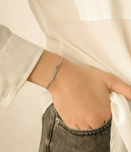 Silvertone & Blue Mix Graduated Crystal Bar Adjustable Bracelet- callura
