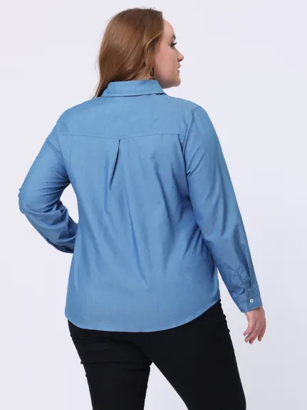 Agnes Orinda - Long Sleeves Chest Pocket Chambray Shirt