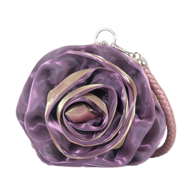 Blue Satine Rose Flower Clutch Handbag with Removeable Strap - Don't AsK