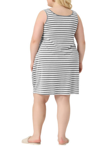 Agnes Orinda - Sleeveless Soft Stripe Midi Nightshirt with Pockets