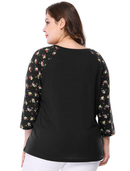 Agnes Orinda - V Neck Floral Raglan Top T shirt