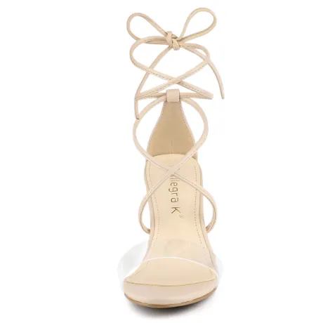 Allegra K - Clear Strap Chunky Heel Lace up Sandals