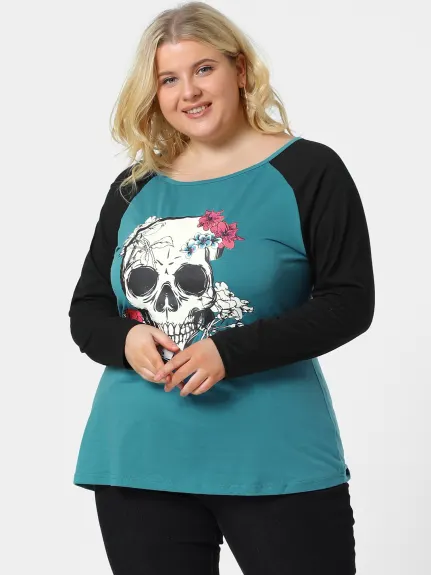 Agnes Orinda - Floral Skull Loose Basic Tee Shirt