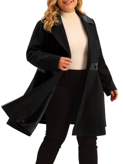 Agnes Orinda - Leather Notched Lapel Long Trench Overcoat