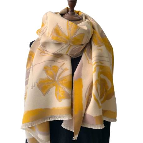 Warm and luxurious winter scarf with tonal roses in mustard - Don't AsK