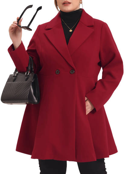 Agnes Orinda - Classic Notched Lapel Double Breasted Long Peacoat