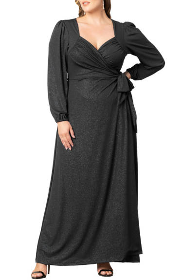 Kiyonna Modern Muse Long Sleeve Wrap Gown (Plus Size)