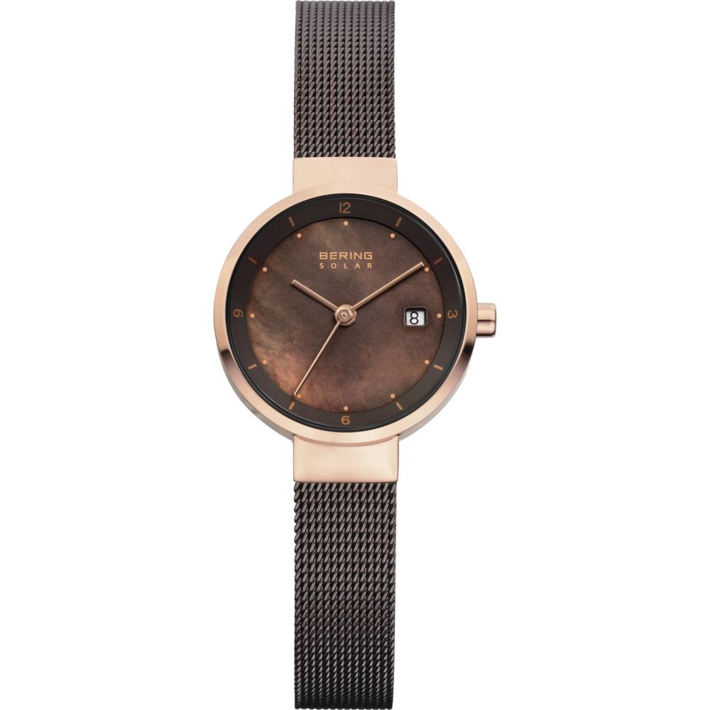 BERING - 26mm Ladies Solar Stainless Steel Watch In Rose Gold/Brown