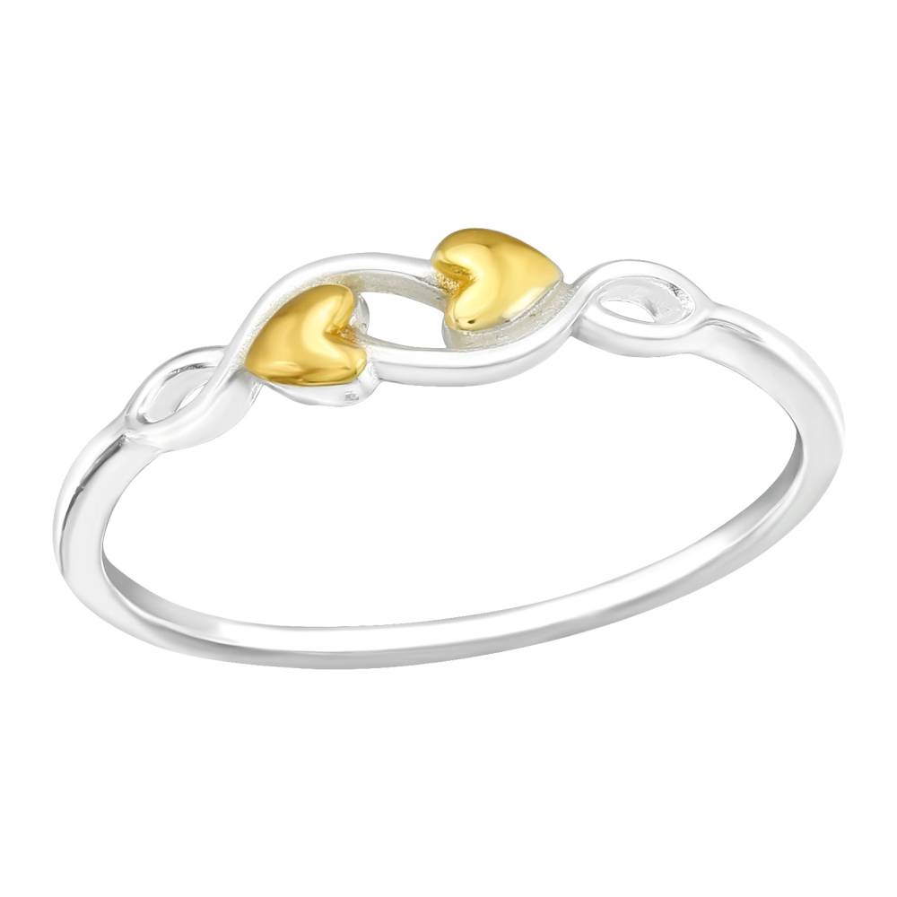 Sterling Silver & Gold Plated Dual Hearts and Infinity Ring - Ag Sterling