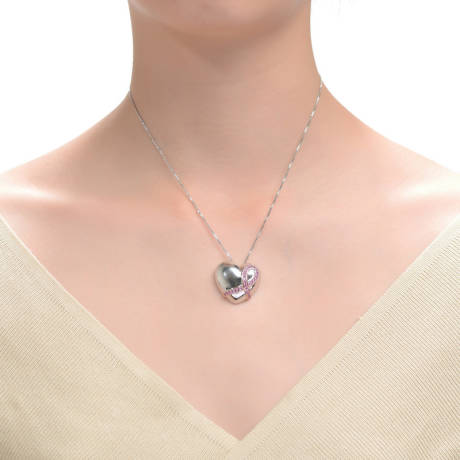 Rachel Glauber Two Tone with Pink Cubic Zirconia Heart Pendant Necklace