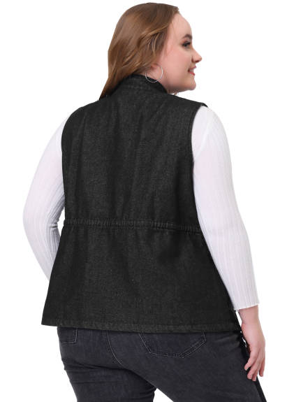 Agnes Orinda - Fashion Zip Drawstring Denim Vest Jacket