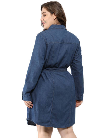 Agnes Orinda - Long Sleeves Button Down Denim Shirt Dresses