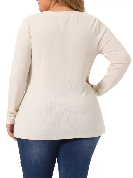 Agnes Orinda - Henley Button Down Pullover Knit Ribbed Top