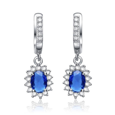 Genevive Sterling Silver White Gold Plated with Colored Cubic Zirconia Flower Shaped Dangling Earrings