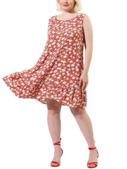Agnes Orinda - Floral Swing Ruffle Hem Summer Tank Dress