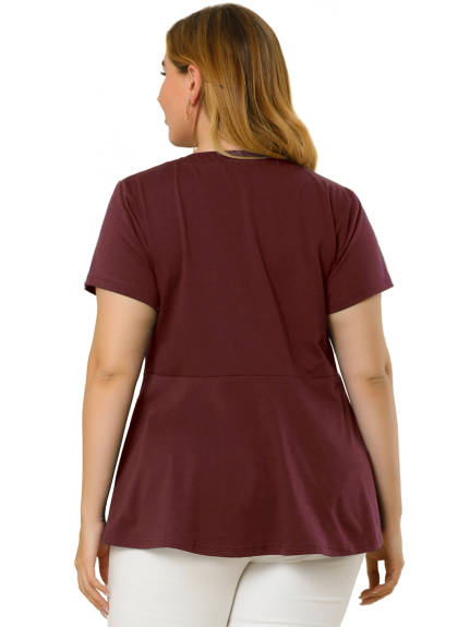 Agnes Orinda - T-shirt péplum faux travail boutonné à manches courtes
