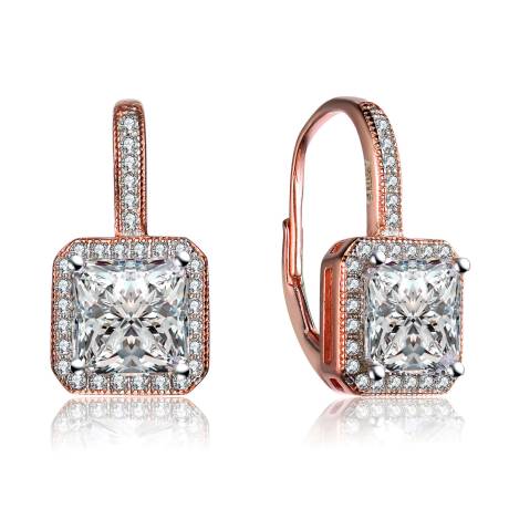 Genevive - Cubic Zirconia Sterling Silver Gold Plated Square Stud Earrings