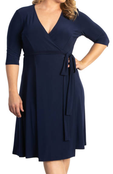 Kiyonna Essential Wrap Dress with 3/4 Sleeves (Plus Size)