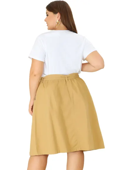 Agnes Orinda - Tie Waist A Line Midi Denim Skirt with Pockets