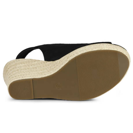 Allegra K- Slingback Platform Wedges Heel Black Espadrille Wedge Sandals