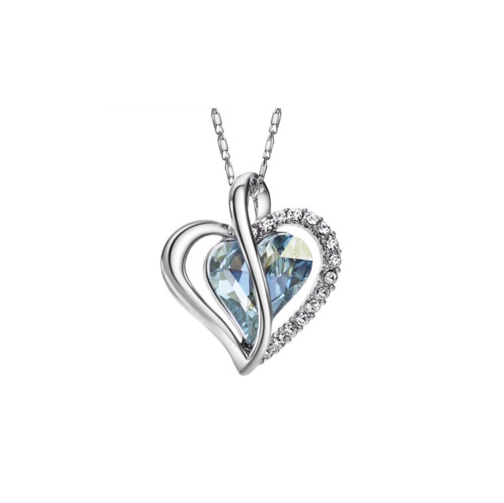 Silvertone Blue Swarovski Crystal Heart Pendant Necklace by callura
