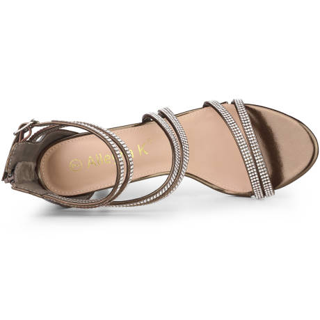 Allegra K- Ankle Strap Rhinestone Stiletto Heels Sandals