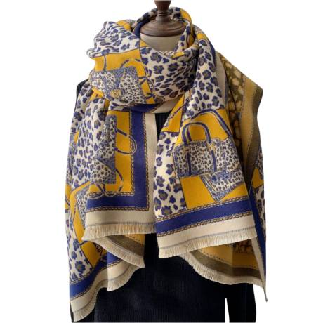 Luxurious leopard and geometric scarf in navy- Don't AsK