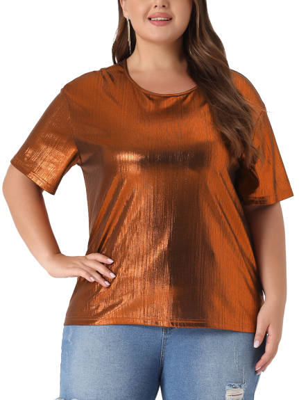 Agnes Orinda - T-shirt métallisé à col rond