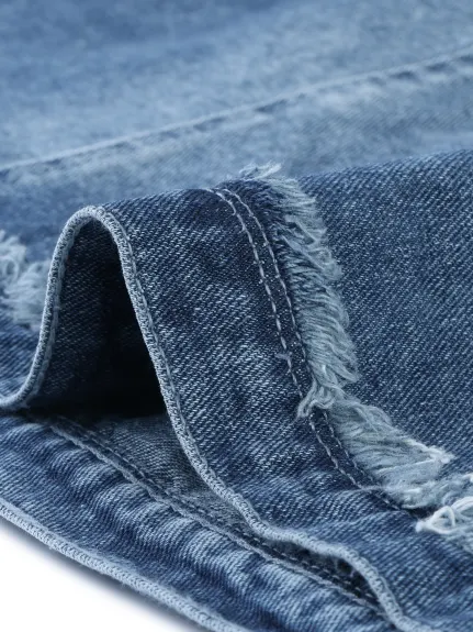 Agnes Orinda - Stitching Classic Washed Frayed Denim Jacket