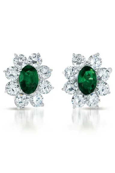 Genevive Sterling Silver White Gold Plated with Colored Cubic Zirconia Flower Shape Stud Earrings
