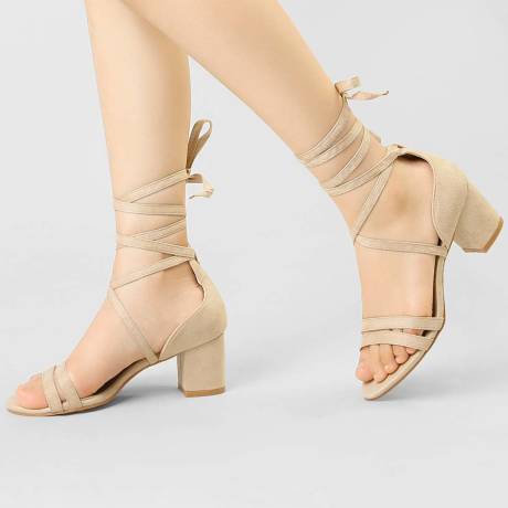 Allegra K - Open Toe Lace Up Color Block Sandals