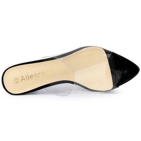 Allegra K - Clear Strap Point Toe High Block Heel Slides
