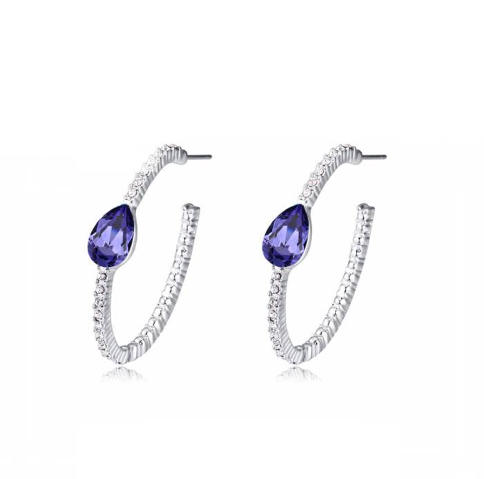 Silvertone Pave Crystal & Teardrop Textured Hoop Earrings by Callura