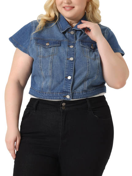 Agnes Orinda - Button Down Casual Cropped Denim Jacket