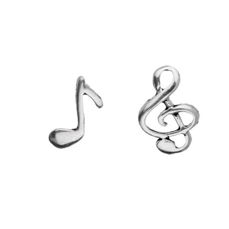 Ag Sterling - Sterling Silver Music Note Asymmetrical Stud Earrings