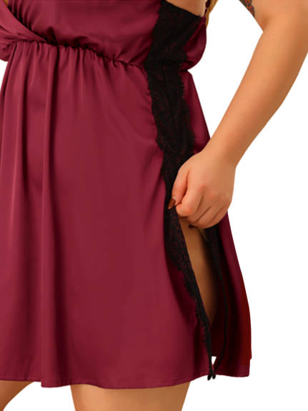 Agnes Orinda - Satin Sexy Lace Camisole Nightgown