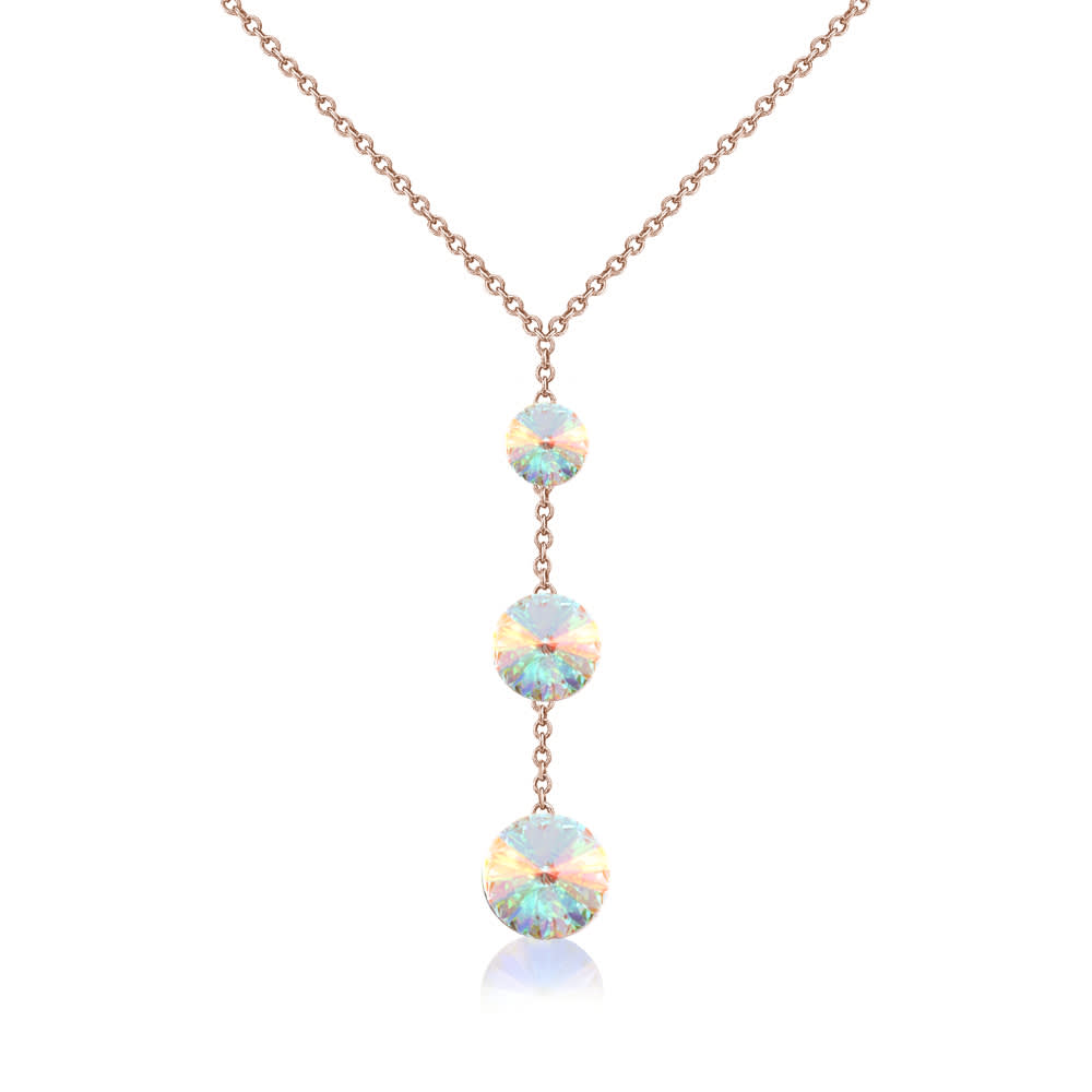 Rose Goldtone Aurora Borealis Crystal Graduated Necklace made with Quality Austrian Crystals - MICALLA