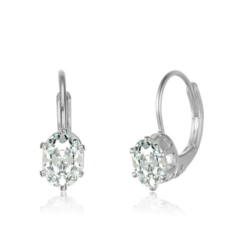 Genevive Sterling Silver with Clear Oval Cubic Zirconia Leverback Earrings