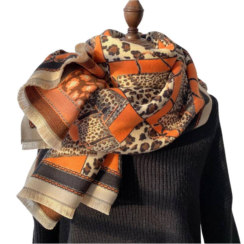 Luxurious leopard and geometric scarf in cantaloupe- Don't AsK