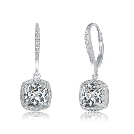 Genevive Sterling Silver with Clear Round and Radiant Cubic Zirconia Drop Earrings