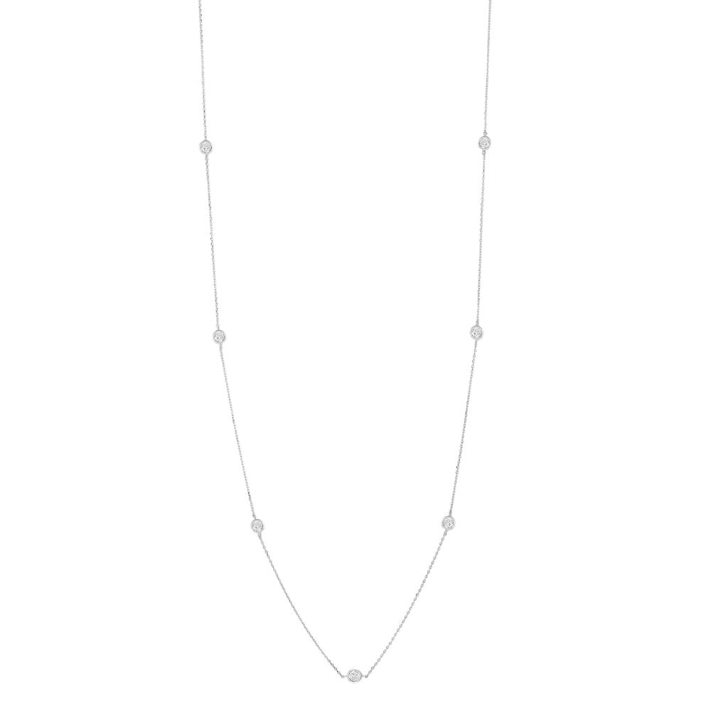 Sterling Silver Long Station Chain Clear CZ Necklace by Ag Sterling