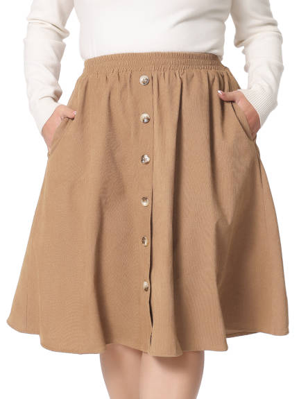 Agnes Orinda - Button Front A-Line Corduroy Midi Skirts