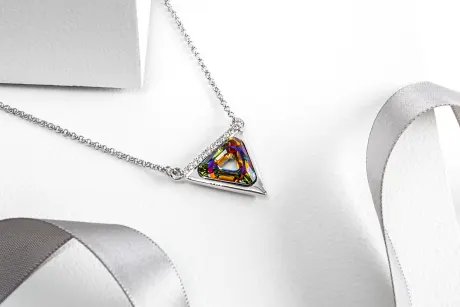 Silvertone volcano pyramid quality Austrian crystal pendant - MICALLA
