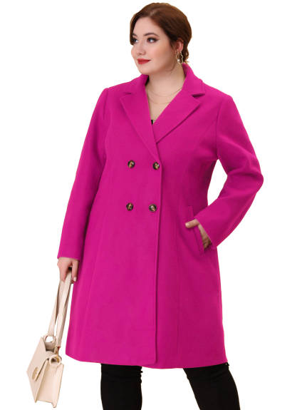 Agnes Orinda - Notched Lapel Winter Double Breasted Long Coat